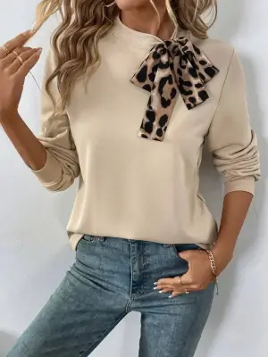 Kadın Uzun Kollu Yakadan Bağlamalı Viskon Iki Iplik Bluz