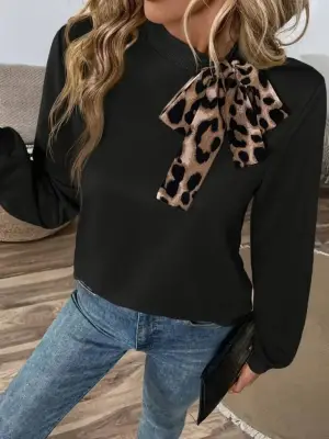 Kadın Uzun Kollu Yakadan Bağlamalı Viskon Iki Iplik Bluz