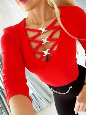 Kadın Uzun Kollu Yakadan çapraz Detaylı Kaşkorse Bluz