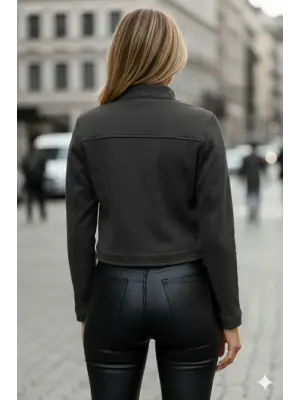 Kadın Uzun Kollu Yakadan Ve önden Düğmeli Süet Kısa Ceket