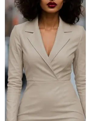 Kadın Uzun Kollu Yakalı Mini Deri Elbise