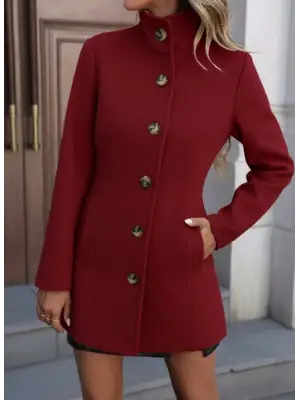 Kadın Uzun Kollu Yakalı Düğmeli Kaşe Kaban