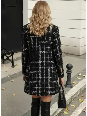 Kadın Uzun Kollu Yakalı önden Düğmeli Dokuma Ceket