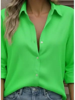 Kadın Uzun Kollu Yakalı önden Düğmeli Gömlek