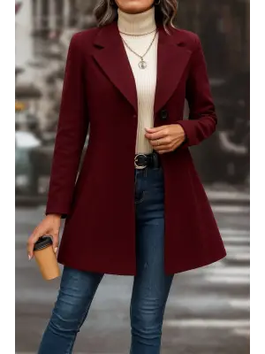 Kadın Uzun Kollu Yakalı önden Düğmeli Kısa Kaşe Kaban