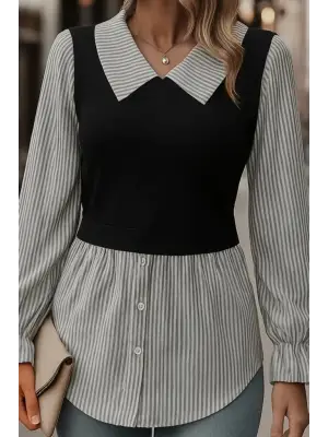 Kadın Uzun Kollu Yakalı önden Düğmeli Ottoman Bluz