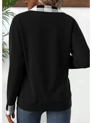 Kadın Uzun Kollu Yakalı önden Fermuarlı Ekose Detaylı Viskon Iki Iplik Bluz