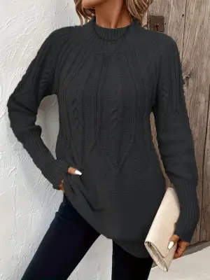 Kadın Uzun Kollu Yarı Balıkçı Yaka Triko Bluz