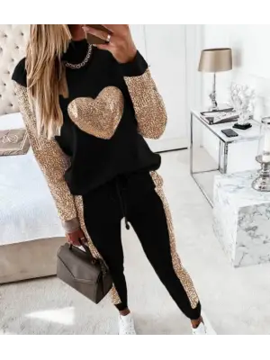 Kadın Uzun Kollu Yarım Balıkçı Yaka Pul Payet Detay Iki Iplik Ikili Takım