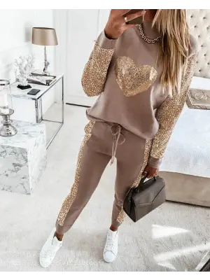 Kadın Uzun Kollu Yarım Balıkçı Yaka Pul Payet Detay Iki Iplik Ikili Takım