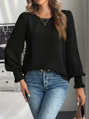 Kadın Uzun Kollu Yuvarlak Yaka Aerobin Bluz