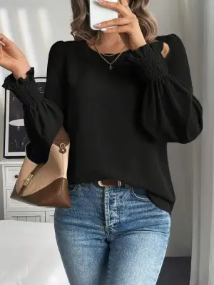 Kadın Uzun Kollu Yuvarlak Yaka Aerobin Bluz