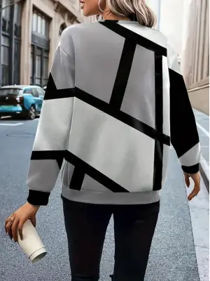 Kadın Uzun Kollu Yuvarlak Yaka Fermuarlı Desenli şardonlu Bluz