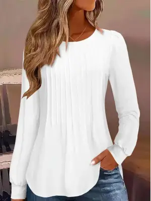 Şık Yuvarlak Yaka Nervürlü Bluz