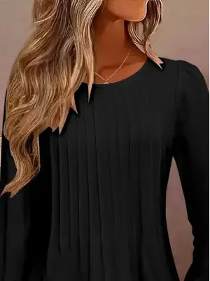 Kadın Uzun Kollu Yuvarlak Yaka Nervürlü Bluz