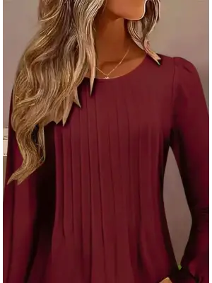 Kadın Uzun Kollu Yuvarlak Yaka Nervürlü Bluz