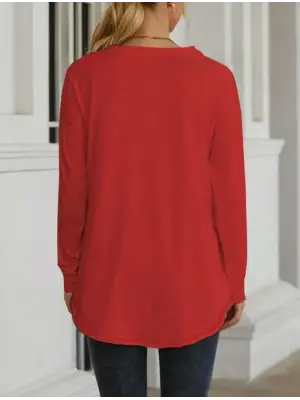 Kadın Uzun Kollu Yuvarlak Yaka Salaş Iki Iplik Bluz