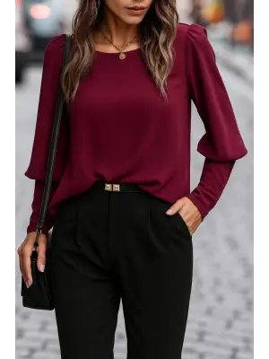 Kadın Uzun Kollu Yuvarlak Yakalı Düğmeli Ithal Krep Bluz