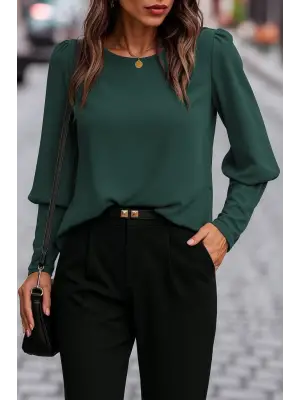 Kadın Uzun Kollu Yuvarlak Yakalı Düğmeli Ithal Krep Bluz