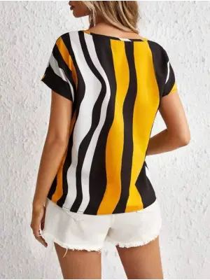 Kadın V Yaka Kısa Kol Mikro Bluz