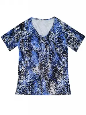 Omarı Renkli Leopar Desenli V Yaka Bluz
