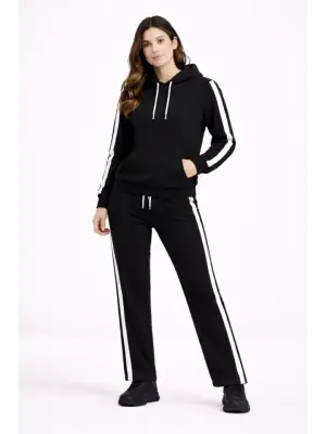 Siyah Yandan Şeritli Eşofman Takım Kadın Giyim