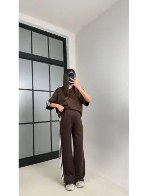 Kadın Yarasa Kol Yanları şerit Detay Modal Kumaş Ikili Takım