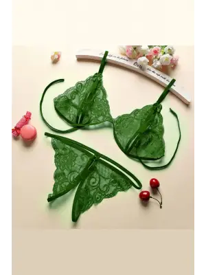 Omarı Yeşil Dantelli Kadın İç Çamaşırı Takımı