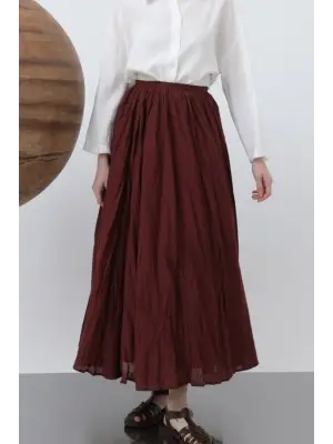 Kadın Yüksek Bel Arkadan Fermuarlı Kırışık Geniş Kesimli Vural Etek