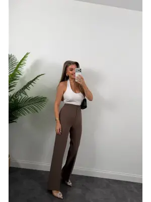 Kadın Yüksek Bel Atlas Kumaş Palazzo Pantolon