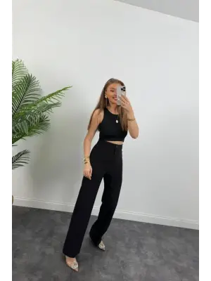 Kadın Yüksek Bel Atlas Kumaş Palazzo Pantolon