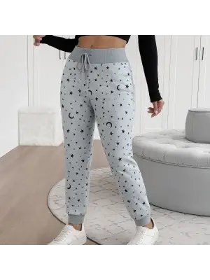 Kadın Yüksek Bel Bağcıklı Desenli Iki Iplik Pantolon