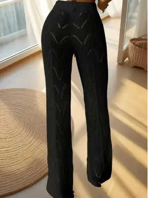 Omarı Yüksek Bel Bağcıklı Desenli Plaj Pantolon