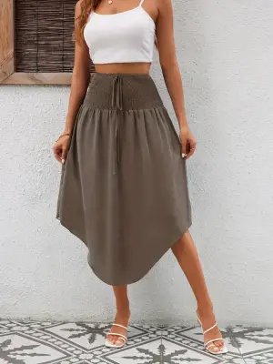 Kadın Yüksek Bel Asimetrik Kesim Sandy Etek