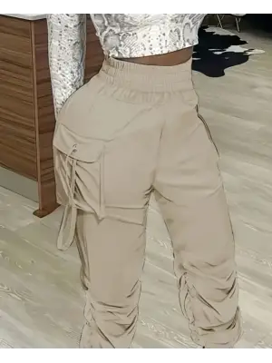 Casual Yüksek Bel Kargo Pantolon