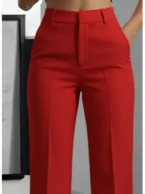 Kadın Yüksek Bel Cepli Ithal Krep Pantolon