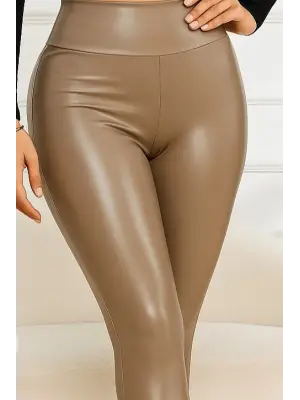 Kadın Yüksek Bel Deri Tayt