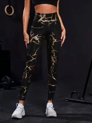 Kadın Yüksek Bel Desenli Spor Tayt