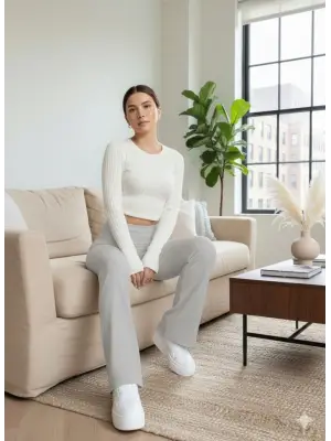 Kadın Yüksek Bel Ispanyol Paçalı Pantolon Tayt