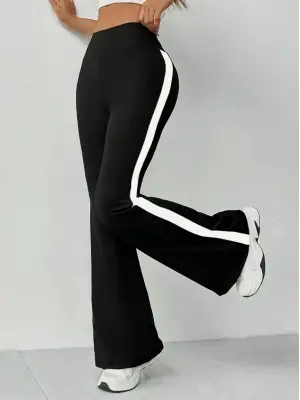 Kadın Yüksek Bel İspanyol Paçalı Yanlardan şerit Detaylı Dalgıç Tayt Pantolon