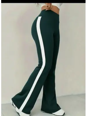 Kadın Yüksek Bel İspanyol Paçalı Yanlardan şerit Detaylı Dalgıç Tayt Pantolon