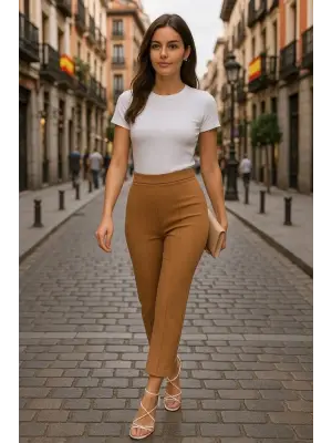 Kadın Yüksek Bel Ithal Krep Pantolon