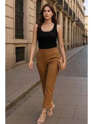 Kadın Yüksek Bel Ithal Krep Pantolon