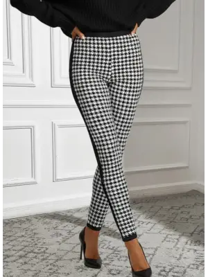 Kadın Yüksek Bel Kaz Ayağı Desenli Yanları şeritli Dalgıç Pantolon