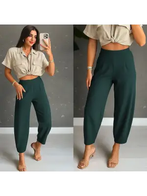 Kadın Yüksek Bel Krep Pantolon