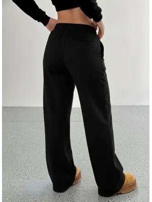 Kadın Yüksek Bel Lastikli Bağcıklı Geniş Kesim Dalgıç Pantolon