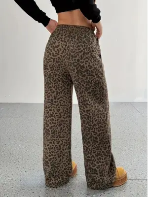 Kadın Yüksek Bel Lastikli Bağcıklı Geniş Kesim Iki Iplik Pantolon