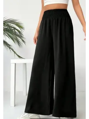 Kadın Yüksek Bel Lastikli Ithal Krep Pantolon