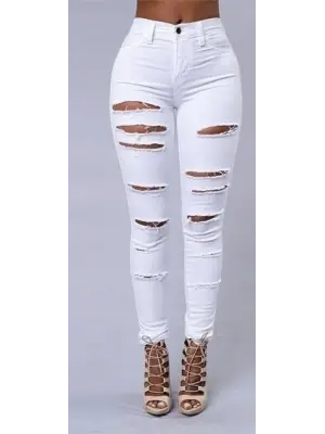 Omarı Yüksek Bel Lazer Desenli Kot Pantolon