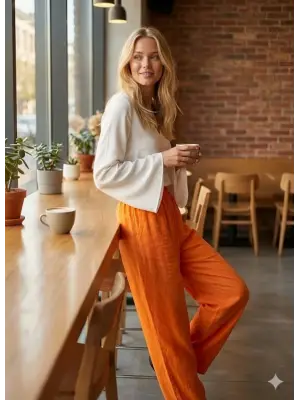 Kadın Yüksek Bel Modal Kumaş Beli Lastik Detay Pantolon